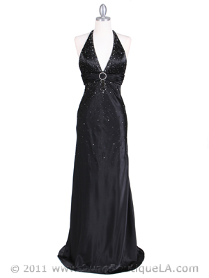 9002 Black Halter Evening Gown, Black