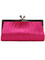 FN90681 Fuschia Satin Clutch with Rhinestone Clasp - Fuschia, Front View Thumbnail