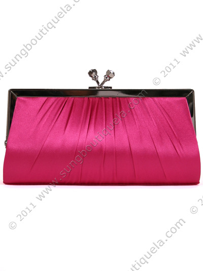 FN90681 Fuschia Satin Clutch with Rhinestone Clasp - Fuschia, Front View Medium