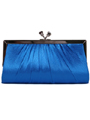 FN90681 Blue Satin Clutch with Rhinestone Clasp - Blue, Front View Thumbnail