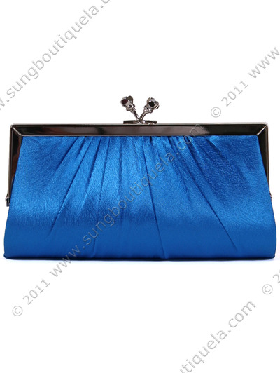 FN90681 Blue Satin Clutch with Rhinestone Clasp - Blue, Front View Medium