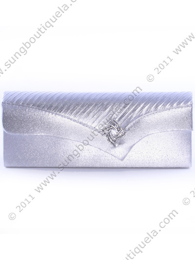 91001 Silver Evening Bag with Rhinestone Decor - Silver, Front View Medium