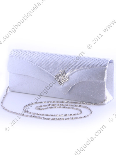 91001 Silver Evening Bag with Rhinestone Decor - Silver, Alt View Medium