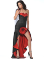 9192 Strapless Taffeta Prom Dress with High Low Hem - Black Red, Front View Thumbnail