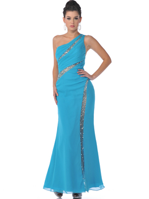 9508 Single Shoulder Evening Dress, Turquoise