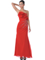 9528 Red Strapless Rosette Evening Dress with Sparkling Jewel - Red, Front View Thumbnail