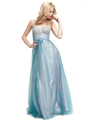 AC221 Blue and Pink Emboridery Prom Dress - Blue Pink, Front View Thumbnail