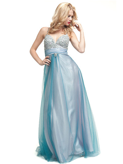 AC221 Blue and Pink Emboridery Prom Dress - Blue Pink, Front View Medium