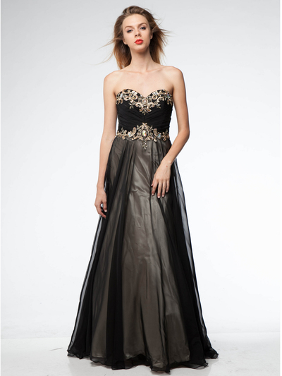 AC509 Black and Gold Prom Gown - Black Gold, Front View Medium