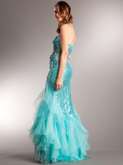 AC510 Aqua Sequin Prom Dress - Aqua, Back View Medium