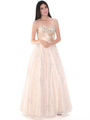 B3468 Gold Lace Prom Gown - Gold, Front View Thumbnail