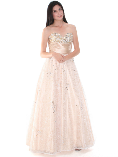 B3468 Gold Lace Prom Gown - Gold, Front View Medium
