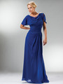 C1299 Drape Shoulder Flutter Sleeve Chiffon Evening Dress - Royal, Front View Thumbnail