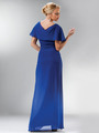 C1299 Drape Shoulder Flutter Sleeve Chiffon Evening Dress - Royal, Back View Thumbnail