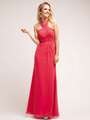 C1460 Cross Halter Open Back Evening Dress - Coral, Front View Thumbnail