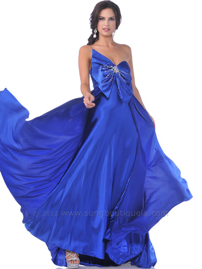 C1500 Strapless Oversize Bow Evening Dress - Royal Blue, Front View Medium