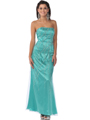 C1758 Mint Strapless Bead and Sequin Lace Overlay Evening Dress - Mint, Front View Thumbnail