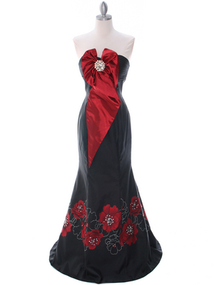 C1801 Black/Red Print Evening Dress, Print