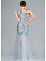 C1905 Silver and Blue Sequin Prom Dress - Silver Blue, Front View Thumbnail