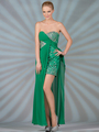 C1977 Jeweled Two Length Dress - Green, Front View Thumbnail