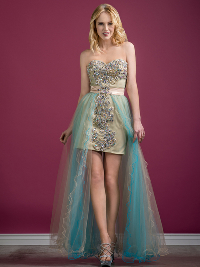 C7676 Jeweled Sweetheart Prom Dress - Nude Blue, Front View Medium