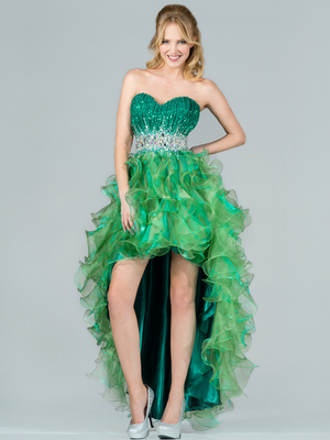 C7679 Layered High Low Prom Dress, Green