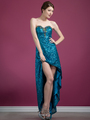 C7682 High Low Sequin Prom Dress - Blue, Front View Thumbnail