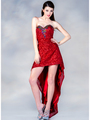C7682 High Low Sequin Prom Dress - Red, Front View Thumbnail