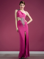 C7690 One Shoulder Cut Out Evening Dress with Slit  - Fuschia, Front View Thumbnail