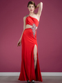 C7690 One Shoulder Cut Out Evening Dress with Slit  - Orange, Front View Thumbnail