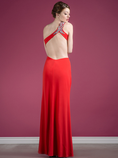 C7690 One Shoulder Cut Out Evening Dress with Slit  - Orange, Back View Medium