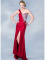 C7692 Red One Shoulder Jeweled Prom Dress - Red, Front View Thumbnail