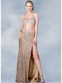 C7695 Sheer Halter Evening Dress - Gold, Front View Thumbnail