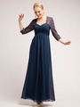 C7772 Three Quarter Sleeve Evening Dress - Navy, Front View Thumbnail