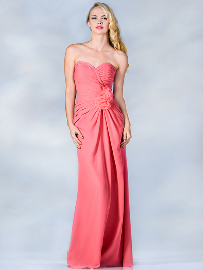 C7783 Strapless Sweetheart Chiffon Bridesmaid Dress - Coral, Front View Medium