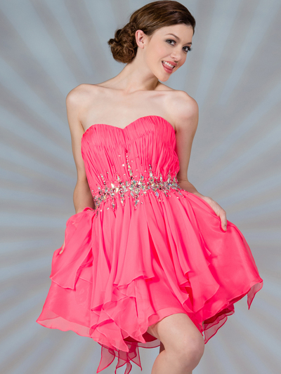 C783 Short Layered Prom Dress - Pink, Front View Medium