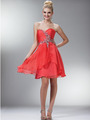 C788 Strapless Sweetheart Chiffon Homecoming Dress - Coral, Front View Thumbnail