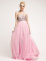 C7925 Baby Pink Beaded Deep V-Neckline Empire Waist Prom Dress - Baby Pink, Front View Thumbnail