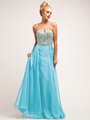 C7932 Jeweled Turquoise Sweetheart Organza Layered Evening Dress - Turquoise Nude, Front View Thumbnail