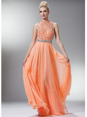 C7952 High Neck Prom Dress, Peach