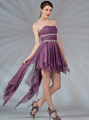 C9197 Handkerchief High Low Prom Dress - Plum, Front View Thumbnail
