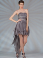 C9197 Handkerchief High Low Prom Dress - Silver, Front View Thumbnail