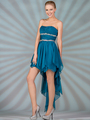 C9197 Handkerchief High Low Prom Dress - Teal, Front View Thumbnail