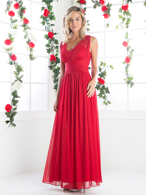 CD-3854 Sleeveless Bridesmaid Long Evening Dress, A Red
