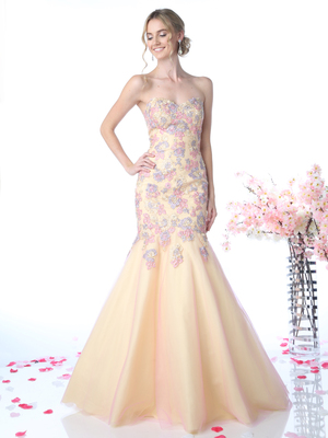 CD-CD492 Sweetheart Trumpet Prom Evening Gown , Yellow Peach