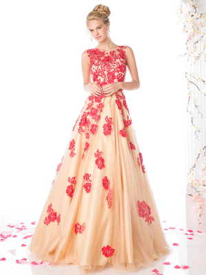 CD-CF193 Sleeveless Full Ball Gown, Red Nude