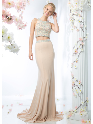 CD-CK11 Two Piece Prom Dress with Train, Champagne