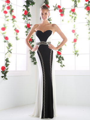 CD-CK30 Timeless Sweetheart Form Fitted Two Tone Evening Dress, Black White