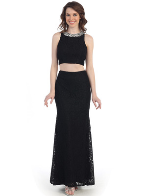 CN1405 Two Piece Lace Evening Dress, Black