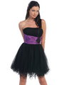 D8011 Strapless Special Occasion Cocktail Dress - Black Purple, Front View Thumbnail